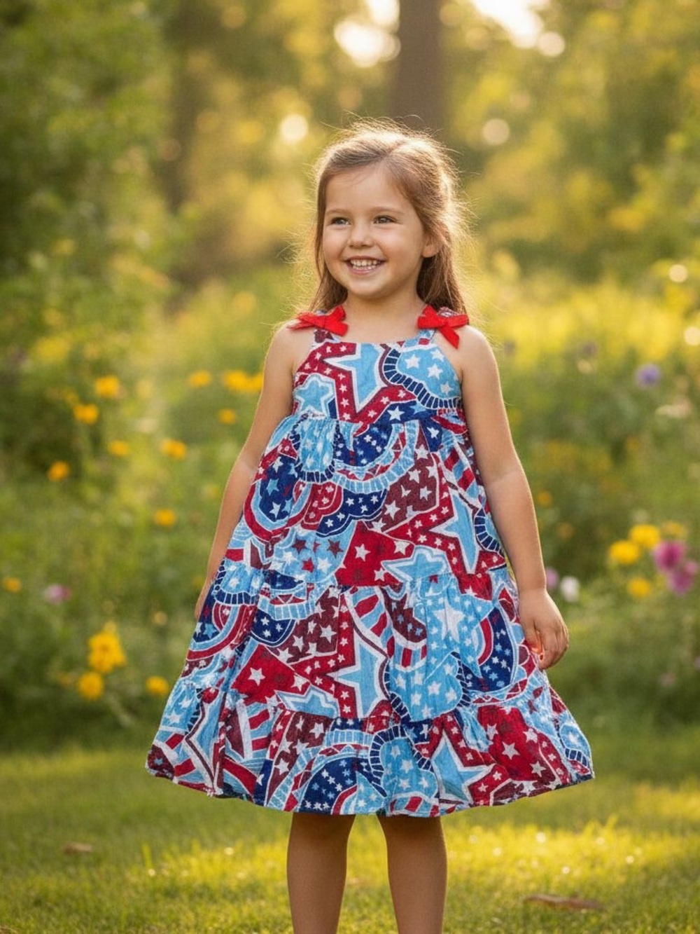 Girls' Red, White & Blue Star Print Sundress